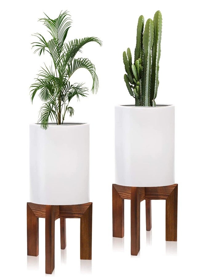 hismocal 2 Pack Wood Plant Stand Indoor Holders for Plants, Sturdy Flower Pot Stands Plants Shelf, Wooden Stool for Patio Plant Stand, Fit 5-18 Inch Variety Flower Pots, Easily Assemble - Image 1